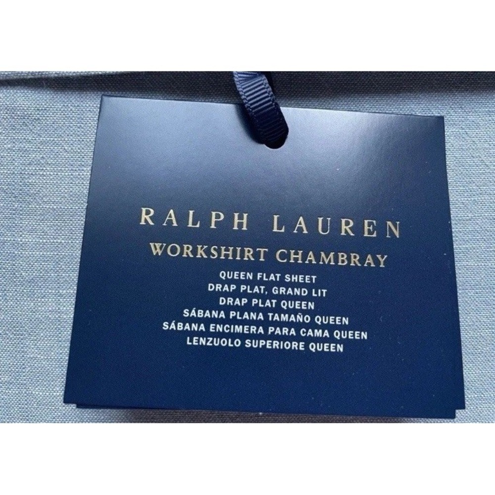 New Ralph Lauren Flat & Fitted Sheet Queen Workshirt Chambray Sheet Set - Picture 2 of 7